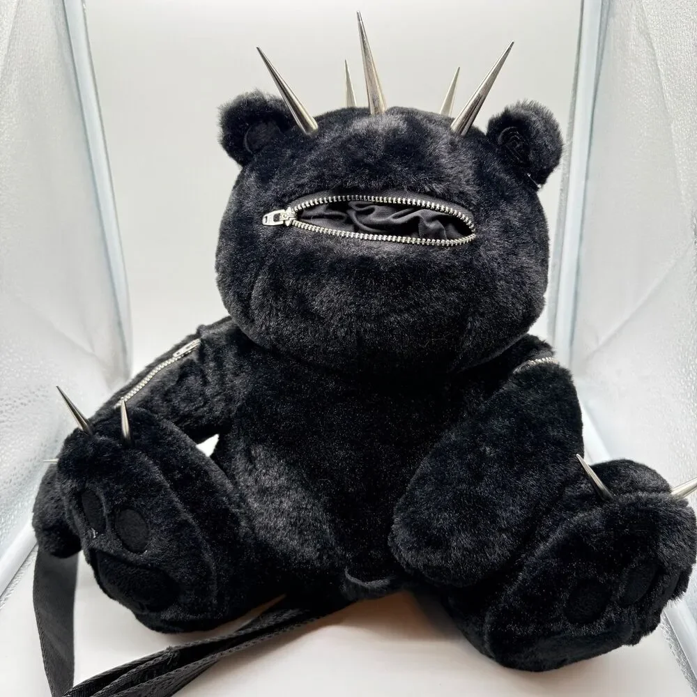 Racer Worldwide Plush Bear Crossbody Bag Zippers Spikes Alternative Punk Alt